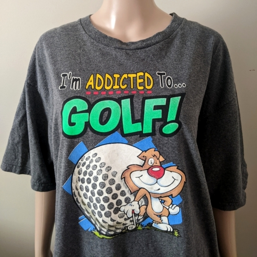 Vintage I am Addicted to Golf grey tshirt, men's XL